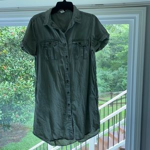 Olive Green Denim Dress, Medium